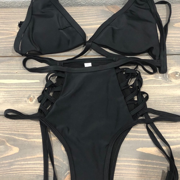 Black Strappy High Waisted Bikini - Picture 2 of 6